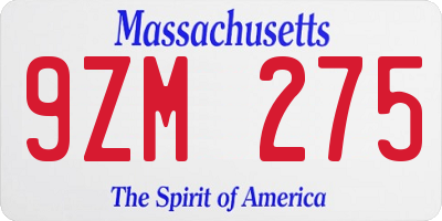 MA license plate 9ZM275