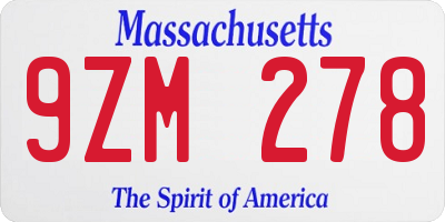 MA license plate 9ZM278