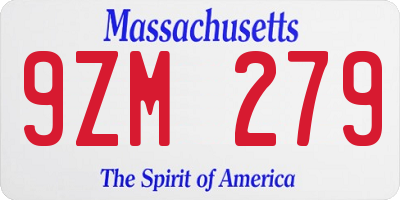 MA license plate 9ZM279