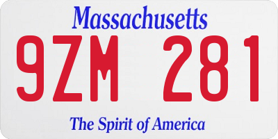 MA license plate 9ZM281