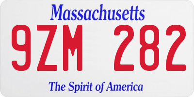 MA license plate 9ZM282