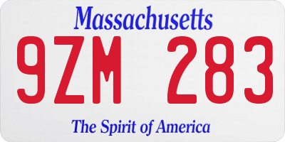 MA license plate 9ZM283