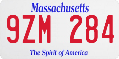 MA license plate 9ZM284