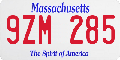 MA license plate 9ZM285