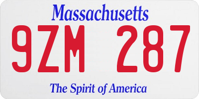 MA license plate 9ZM287