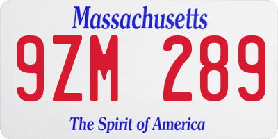 MA license plate 9ZM289