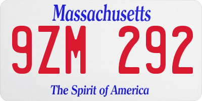 MA license plate 9ZM292