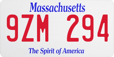 MA license plate 9ZM294