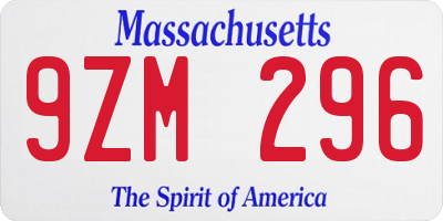 MA license plate 9ZM296