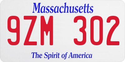 MA license plate 9ZM302