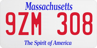 MA license plate 9ZM308
