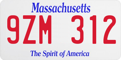 MA license plate 9ZM312