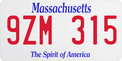 MA license plate 9ZM315