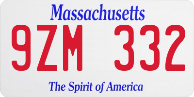 MA license plate 9ZM332