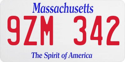 MA license plate 9ZM342