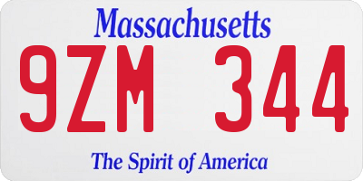 MA license plate 9ZM344