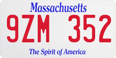 MA license plate 9ZM352