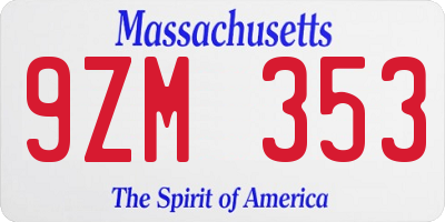 MA license plate 9ZM353