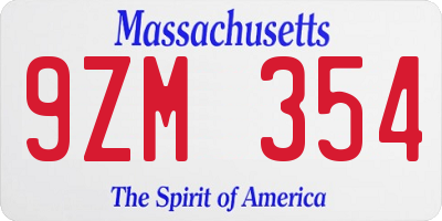 MA license plate 9ZM354