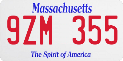 MA license plate 9ZM355