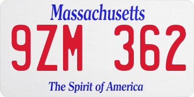 MA license plate 9ZM362