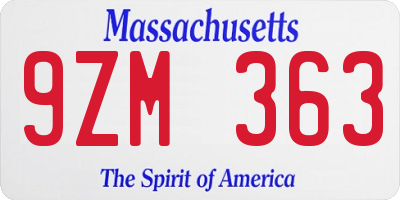 MA license plate 9ZM363