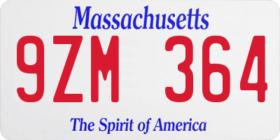 MA license plate 9ZM364