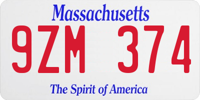 MA license plate 9ZM374