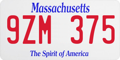 MA license plate 9ZM375