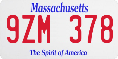 MA license plate 9ZM378