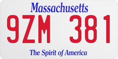 MA license plate 9ZM381