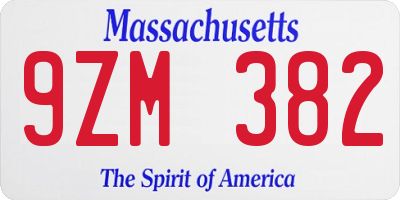 MA license plate 9ZM382