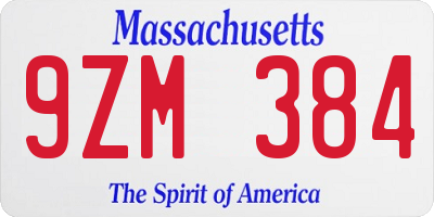 MA license plate 9ZM384