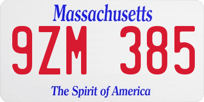 MA license plate 9ZM385