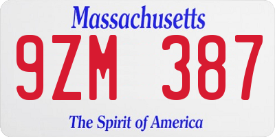MA license plate 9ZM387