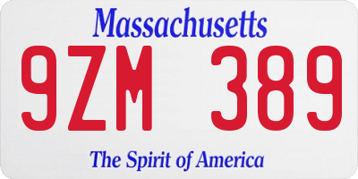 MA license plate 9ZM389