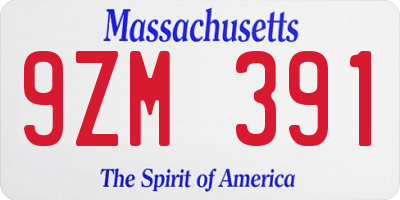 MA license plate 9ZM391