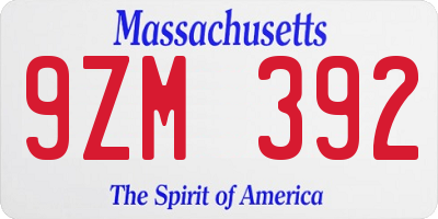 MA license plate 9ZM392