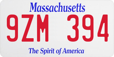 MA license plate 9ZM394
