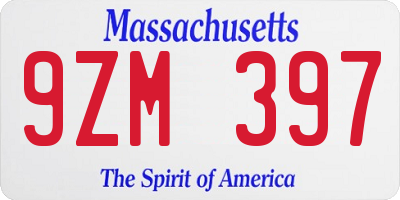 MA license plate 9ZM397