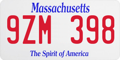 MA license plate 9ZM398