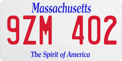 MA license plate 9ZM402