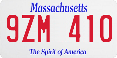 MA license plate 9ZM410
