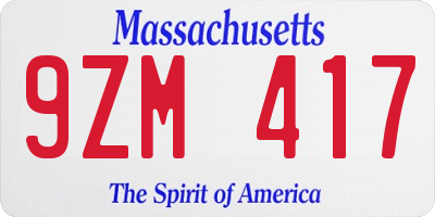 MA license plate 9ZM417