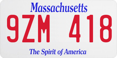 MA license plate 9ZM418