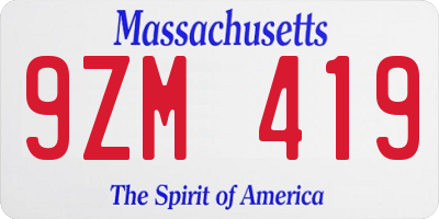 MA license plate 9ZM419