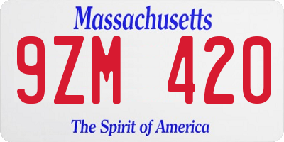 MA license plate 9ZM420