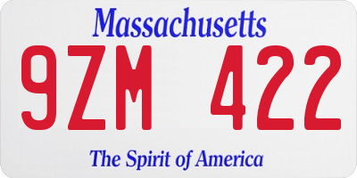 MA license plate 9ZM422