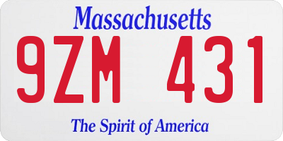 MA license plate 9ZM431