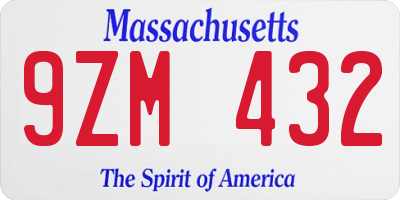 MA license plate 9ZM432